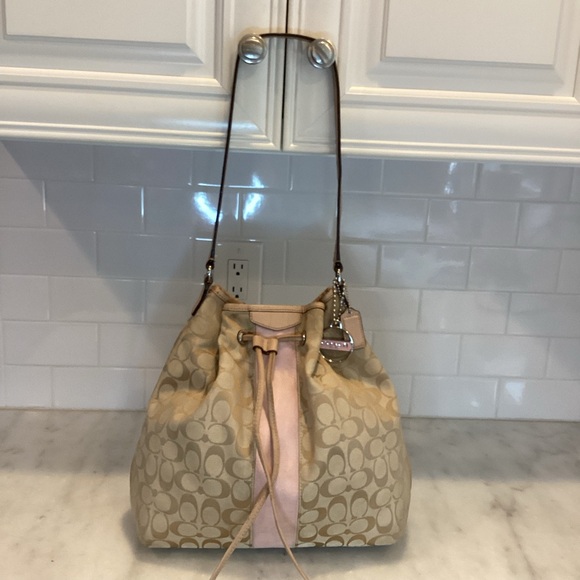Coach Signature Stripe Jacquard Drawstring Large Tote Bag - Picture 1 of 16